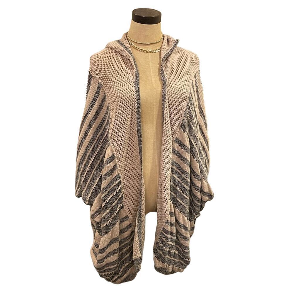 BCBGeneration Tan/Navy Knit Cardigan Hoodie Sweater OS